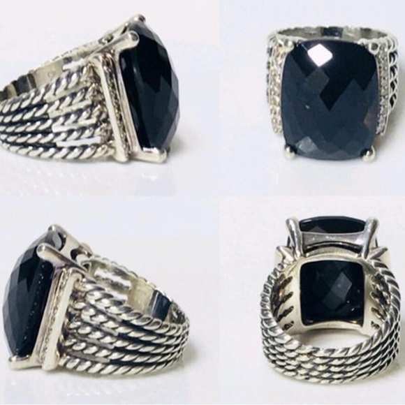 David Yurman Authentic Black Onyx Pave Diamond Wheaton Ring 20x15 Extra Large - Picture 8 of 8
